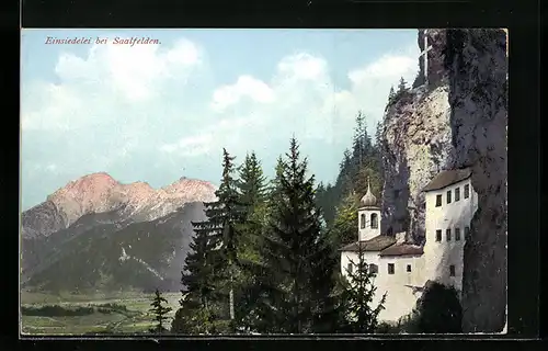 AK Saalfelden, Einsiedelei, Blick auf Kirche