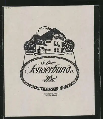 Exlibris von Meyerhofer für Sonderbund, Gebäudeansicht