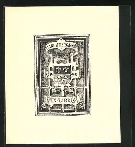 Exlibris Carl Juergens, Wappen mit Jahreszahl 1899