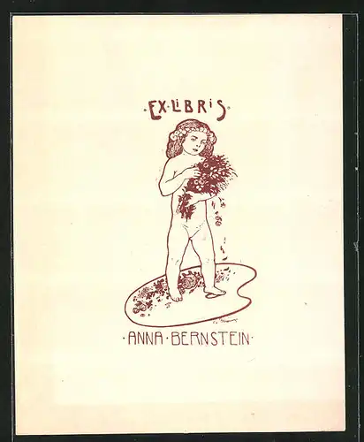 Exlibris von Viktor Belanyi für Anna Bernstein, Mädchen mit Blumenstrauss