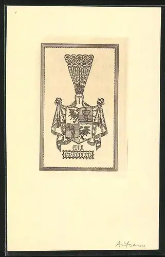 Exlibris F. v. Ammon, Wappen mit Ritterhelm