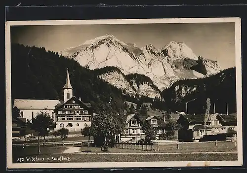 AK Wildhaus, Ortspartie mit Kirche und Schafberg