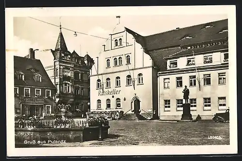 AK Pulsnitz, Marktplatz mit Ratskeller