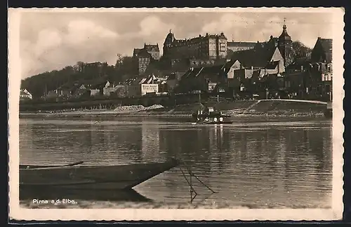 AK Pirna a. d .Elbe, Uferpartie mit Haus des Pirnaer Anzeigers