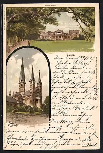 Künstler-AK Carl Biese: Bonn, Kirche, Ortspartie