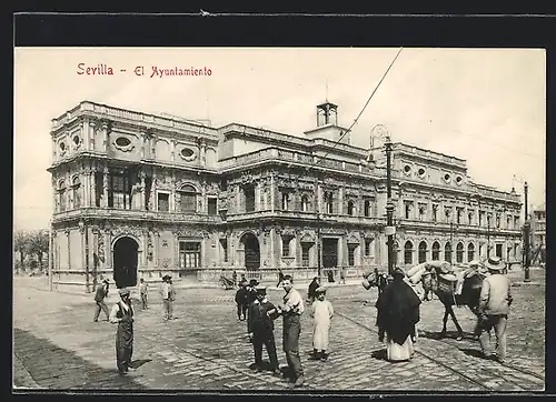 AK Sevilla, El Ayuntamiento mit Passanten