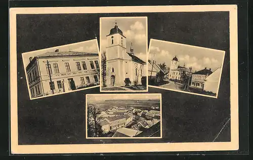 AK Charvaty, Kirche, Schule, Strassenpartie im Dorf