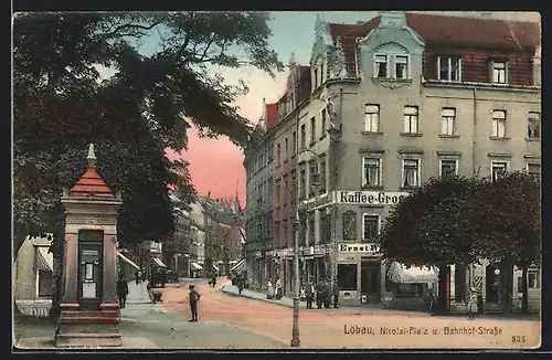 AK Löbau, Nicolai-Platz und Bahnhofstrasse
