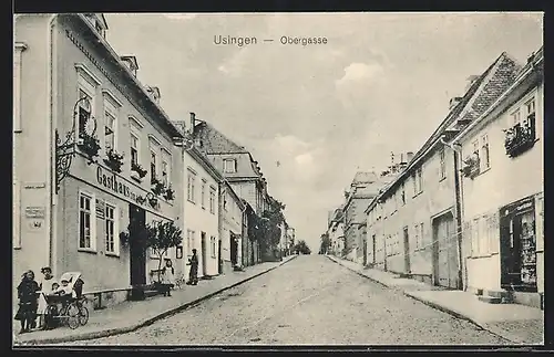 AK Usingen, Obergasse-Strasse mit Gasthaus