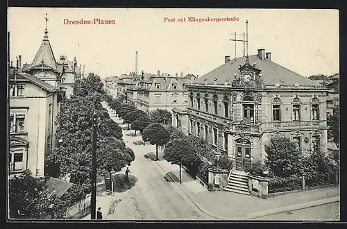 AK Dresden-Plauen, Klingenberger Strasse mit Post