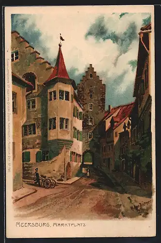 Künstler-AK Zeno Diemer: Meersburg, Marktplatz mit Blick zum Tor