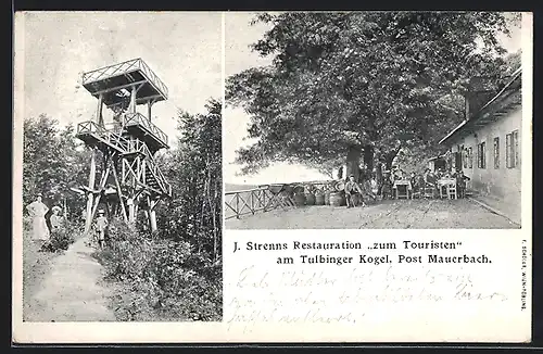 AK Mauerbach, J. Strenns Restauration zum Touristen am Tulbingerkogel, Aussichtsturm