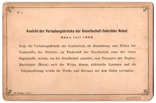 Fotografie W. Koehne & Co., Ansicht Baku, Hafen Verladeanlage der Naphta Gesellschaft Gebr. Nobel Branobel, 1882