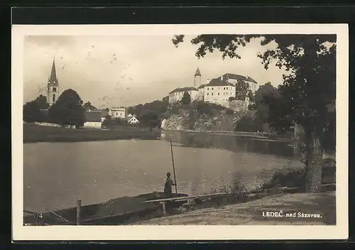 AK Ledec nad Sázavou, Panorama mit Kirche und Schloss