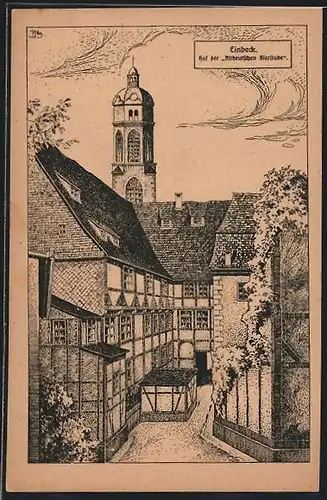 Künstler-AK Einbeck, Hof vom Gasthaus Altdeutsche Bierstube