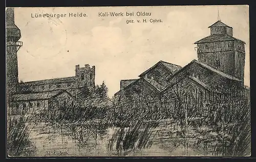 Künstler-AK Oldau /Lüneb. Heide, Kaliwerk bei Oldau