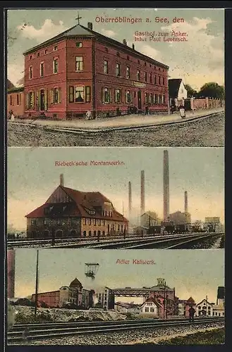 AK Oberröblingen a. See, Gasthof zum Anker, Riebeck`sche Montanwerke, Adler Kaliwerk