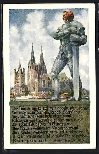 Künstler-AK Köln, Der Kölnische Bauer in Eisen 1915, Nagelung