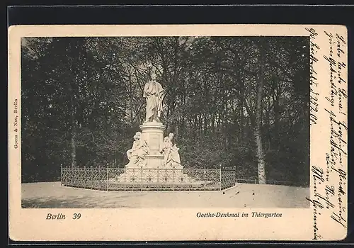 AK Berlin-Tiergarten, Partie am Goethe-Denkmal