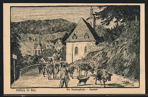 Künstler-AK Stolberg, Alte Auerbergstrasse - Austrieb