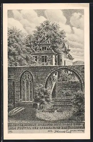 Künstler-AK Hirsau, Schloss mit Ulme & dem Portal der ehemaligen Brunenkapelle