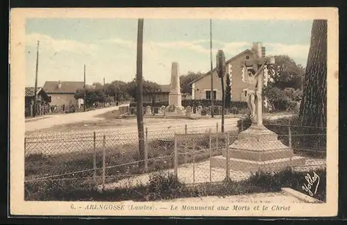 AK Arengosse, Le Monument aux Morts et le Christ, Strassenpartie mit Denkmal