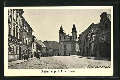 AK Rozmital pos Tremsinem, Ortsansicht mit Strassenblick