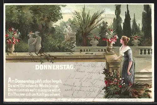 Lithographie Donnerstag, Fräulein spioniert dem Liebespaar hinterher