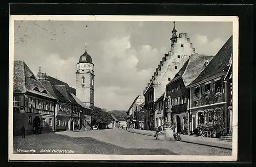 AK Weismain, strasse mit Säulendenkmal