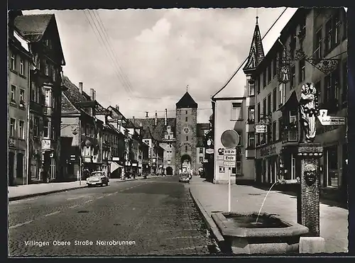 AK Villingen, Obere Strasse mit Norrobrunnen