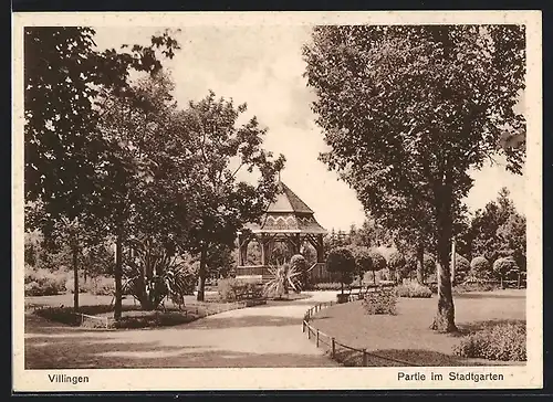 AK Villingen, Partie im Stadtgarten