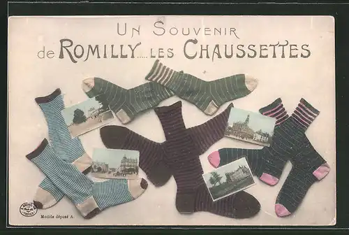 AK Romilly, Marktplatz mit Kirche, Feldpartie mit Gebäudeansicht, Ansicht durch Socken