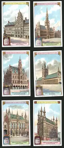 6 Sammelbilder Liebig, Serie Nr.: 1165, Campaniles célébres d`Italie, Pisa, Florenz, Mailand, Triest, Cremona