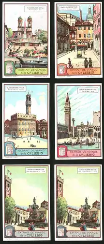 6 Sammelbilder Liebig, Serie Nr.: 1172, Places célébres d`Italie, Mailand, Rom, Venedig, Assisi, Florenz, Trient