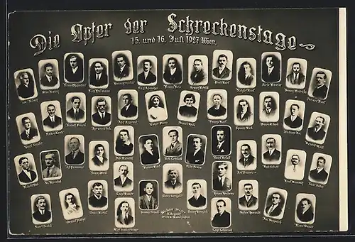 AK Wien, Die Opfer der Schreckenstage 1927, Portraits, Bilderaktion der Hinterbliebenen