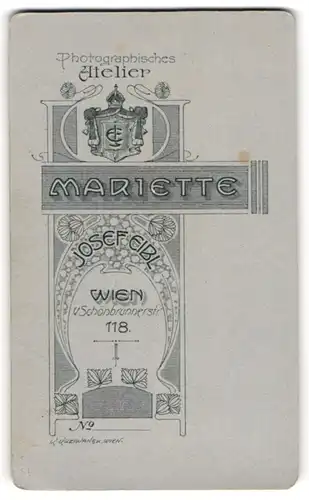 Fotografie Josef Eibl, Wien, v. Schönbrunnerstr. 118, Monogramm des Fotografen im königlichen Wappen