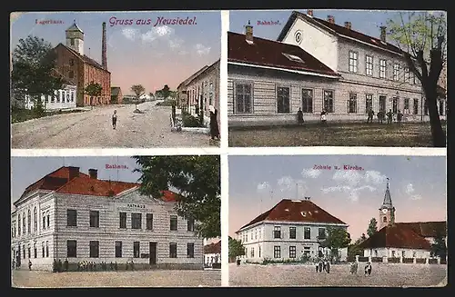 AK Neusiedl, Radnice, Skola, Kostel, Nadrazi