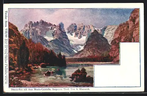 Künstler-AK Philipp + Kramer Nr. VIII /10: Cortina, Dürrensee mit dem Monte-Cristallo