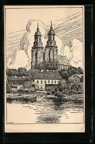 Künstler-AK W. Lenz: Gnesen / Gniezno, Der Dom, Deutsches Land im Osten