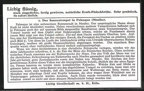 Sammelbild Liebig, Fleisch-Extrakt und Pepton, Bauten der Vorkolumbischen Zeit, 2. Sonnentempel in Palenque