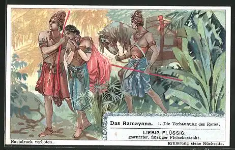 Sammelbild Liebig, Fleisch-Extrakt und Pepton, Das Ramayana, Nr. 1, die Verbannung des Rama