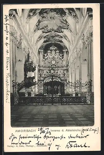 AK Amorbach, Innenansicht der Abteikirche, Blick zum Altar