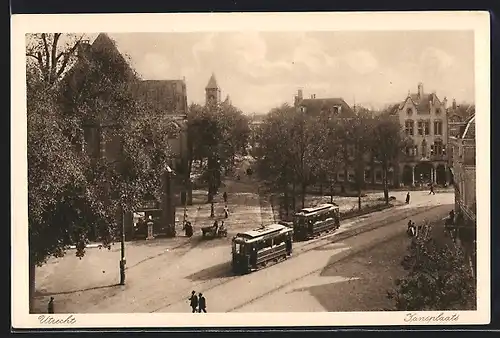 AK Utrecht, Tansplaats, aus der Vogelschau mit Strassenbahn