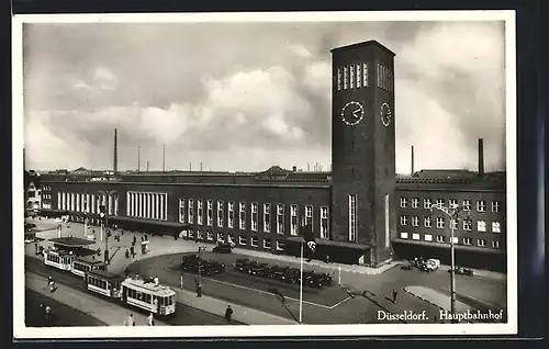 AK Düsseldorf, Hauptbahnhof mit Strassenbahn