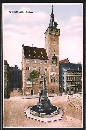 AK Würzburg, Strassenpartie am Rathaus