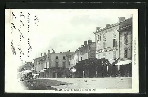 AK Meximieux, La Place et la Rue de Lyon