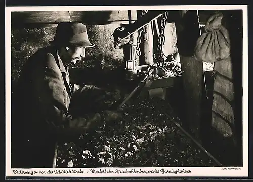 AK Hannover, Handels- und Industriemuseum, Brühlstr. 1, Förderwagen vor der Schüttelrutsche, Kohlebergbau