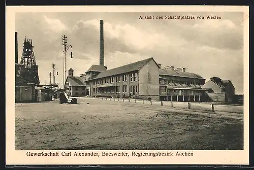 AK Baesweiler /Bez. Aachen, Gewerkschaft Carl Alexander, Ansicht des Schachtplatzes von Westen