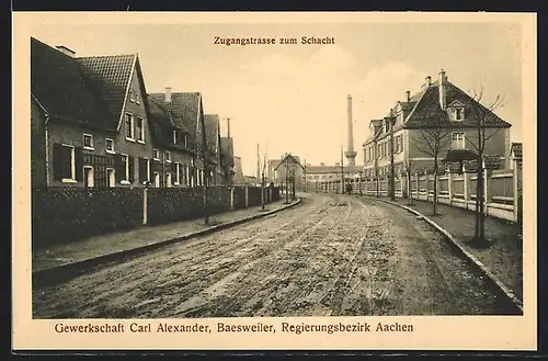 AK Baesweiler /Bez. Aachen, Gewerkschaft Carl Alexander, Zugangstrasse zum Schacht, Kohlebergbau