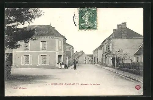 AK Marolles-les-Braults, Quartier de la Gare, Strassenpartie